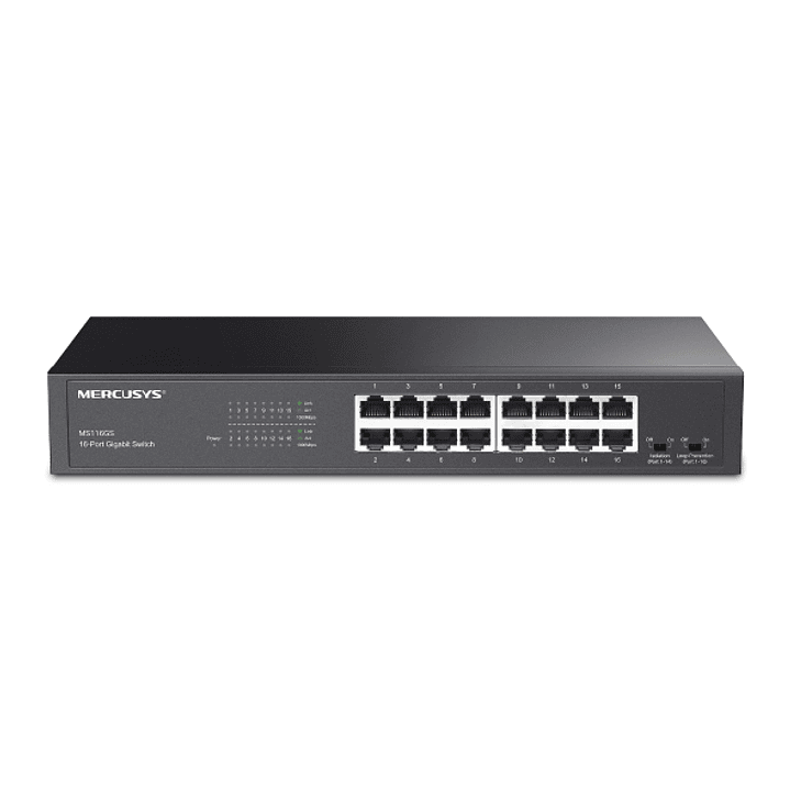 Mercusys MS116GS Switch 16 Puertos Gigabit RJ45 10/100/1000Mbps con Auto-Negociacion - Plug & Play - Montaje Escritorio o Rack - Color Negro 1