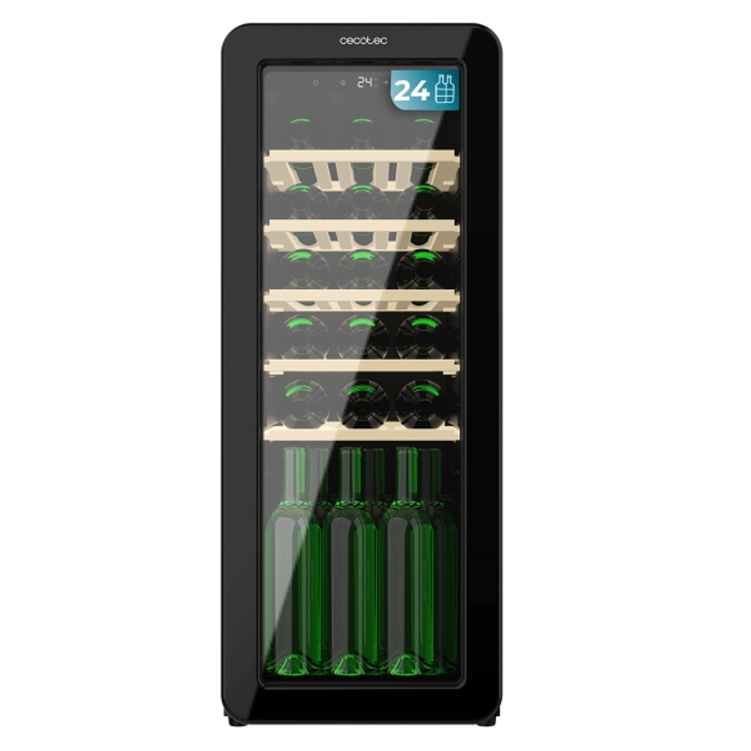 Cecotec Bolero GrandSommelier Origin 24 Hit Black Vinoteca para 24 Botellas - Luz LED - Temperatura Regulable - Estilo Retro - Ventilador Interior - 9 1