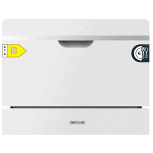 Cecotec Bolero Aguazero 2500 S-BI White Glass Mini Lavavajillas - 6 Servicios - Seguro Infantil - 5 Programas - Inicio Programable - Color Blanco