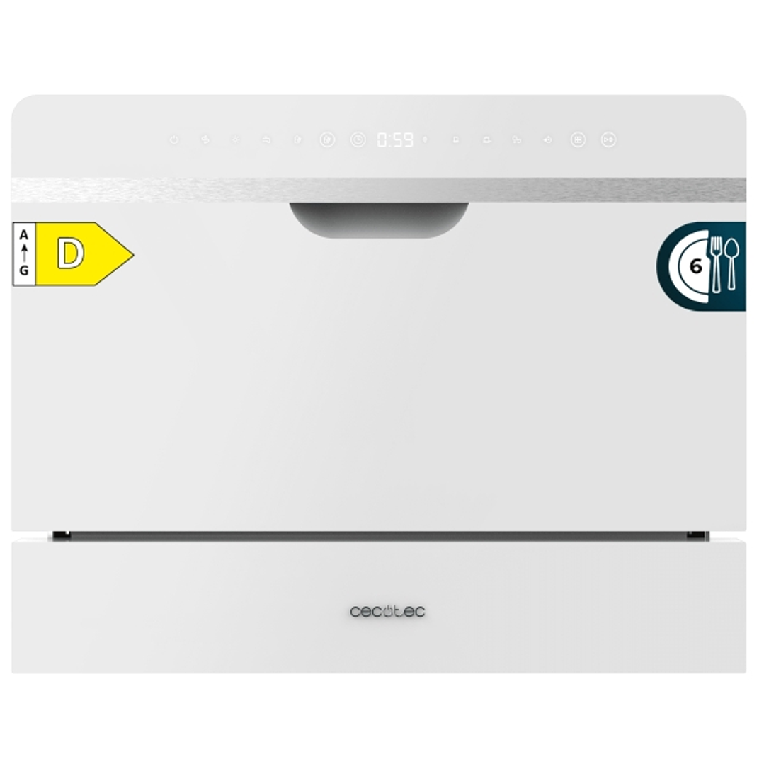 Cecotec Bolero Aguazero 2500 S-BI White Glass Mini Lavavajillas - 6 Servicios - Seguro Infantil - 5 Programas - Inicio Programable - Color Blanco 1