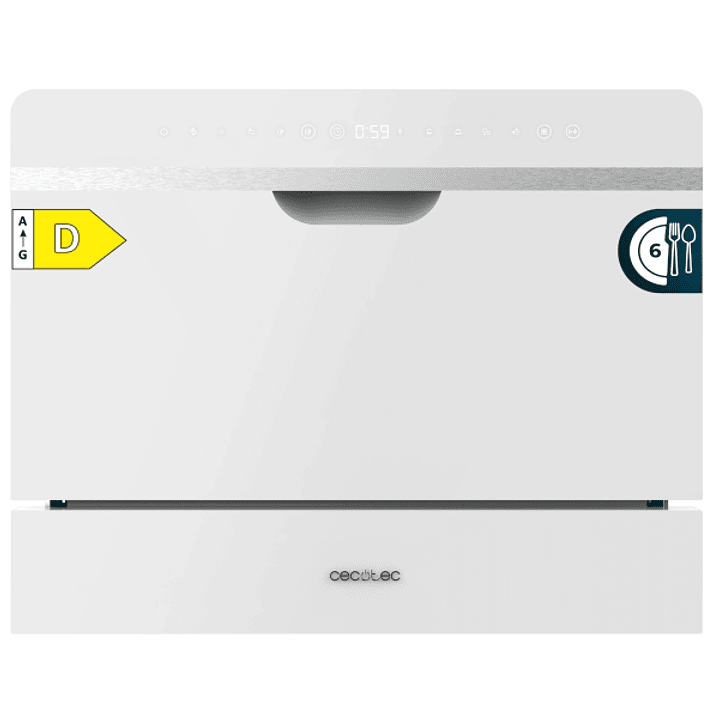Cecotec Bolero Aguazero 2500 S-BI White Glass Mini Lavavajillas - 6 Servicios - Seguro Infantil - 5 Programas - Inicio Programable - Color Blanco 1