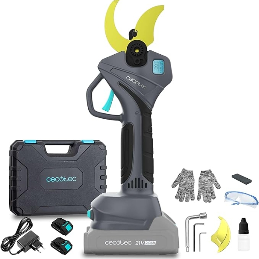 Cecotec TitanCut 5000 Tijeras de Podar Inalambricas - Ramas hasta 50mm - 600W - 2 Baterias 21V 2Ah - Pantalla Digital - Incluye Accesorios - Motor sin 1