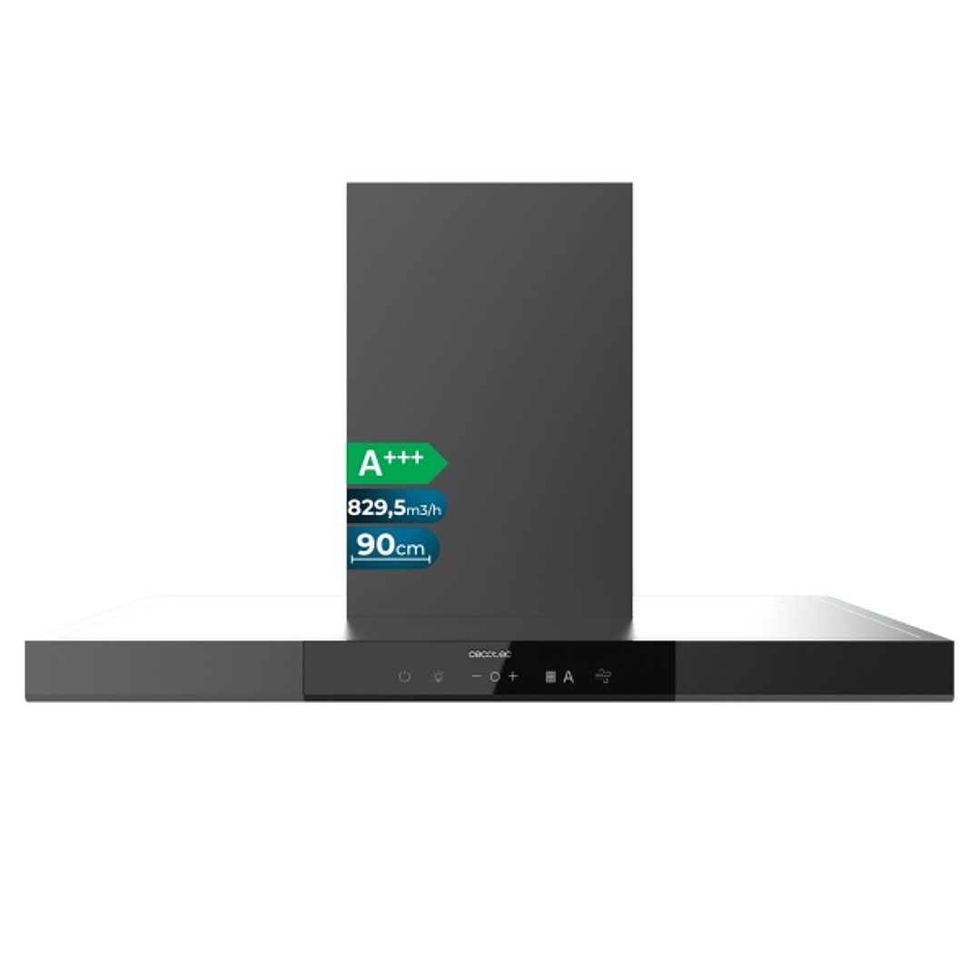 Cecotec Bolero Flux TT 909500 Slim Dark Inox A+++ Campana Extractora de 90cm - Succion 829.5 m3/h - Luz LED - Acero Inoxidable - Filtros Aptos para La 1