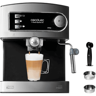 Cecotec Cafetera Power Espresso 20 Cafetera Expresso Manual - 850W - Calientatazas - Presion 20Bar - Valvula de Seguridad - Acero Inoxidable - Apagado