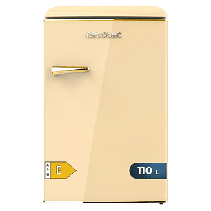 Cecotec Bolero CoolMarket TT Origin 110 Beige E Mini Frigorifico - Capacidad 110L - Estilo Retro - Cajon para Hielo - Luz Interior - Tirador Cromado -