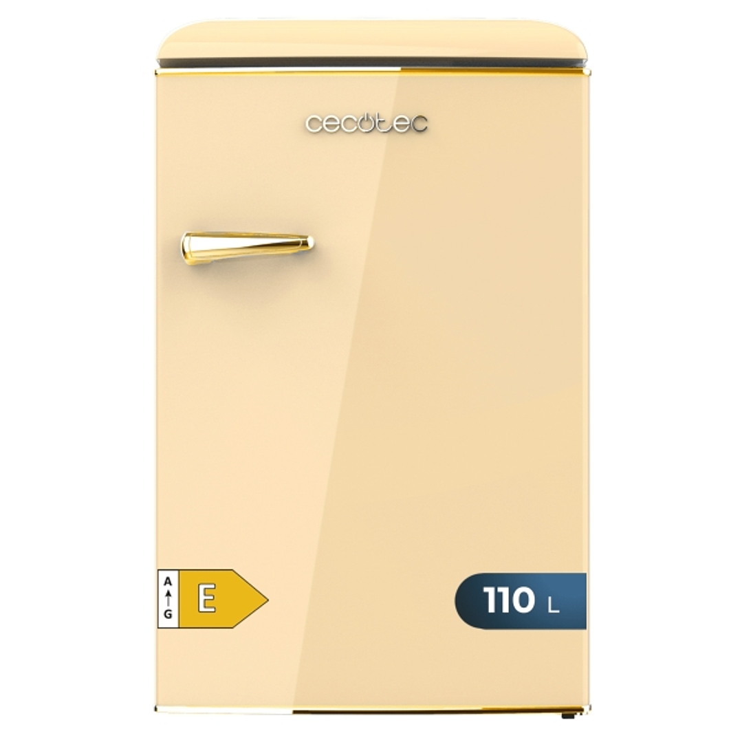 Cecotec Bolero CoolMarket TT Origin 110 Beige E Mini Frigorifico - Capacidad 110L - Estilo Retro - Cajon para Hielo - Luz Interior - Tirador Cromado - 1
