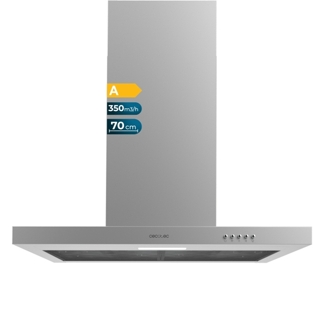 Cecotec Bolero Flux TM 703500 Inox B Campana Extractora de 70cm - 70W - Succion 350m3/h - Luz LED - Incluye Accesorios - Acero Inoxidable - Kit de Mon 1