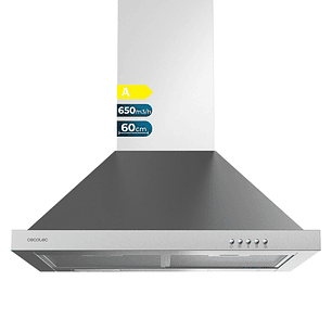 Cecotec Bolero Flux PM 606500 Inox A Campana Extractora de 60cm - 165W - Succion 650m3/h - Luz LED - Incluye Accesorios - Acero Inoxidable - Kit de Mo