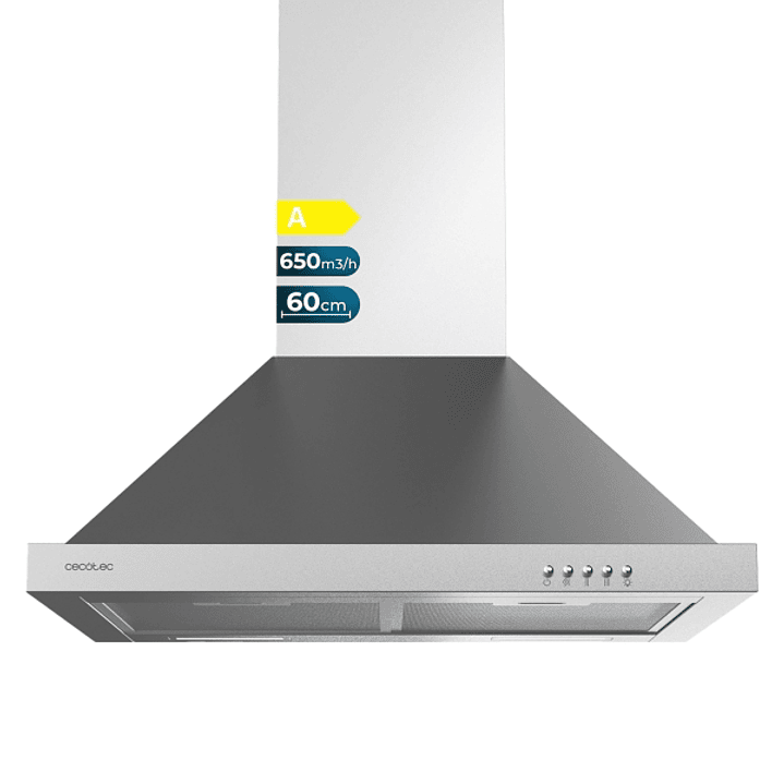 Cecotec Bolero Flux PM 606500 Inox A Campana Extractora de 60cm - 165W - Succion 650m3/h - Luz LED - Incluye Accesorios - Acero Inoxidable - Kit de Mo 1