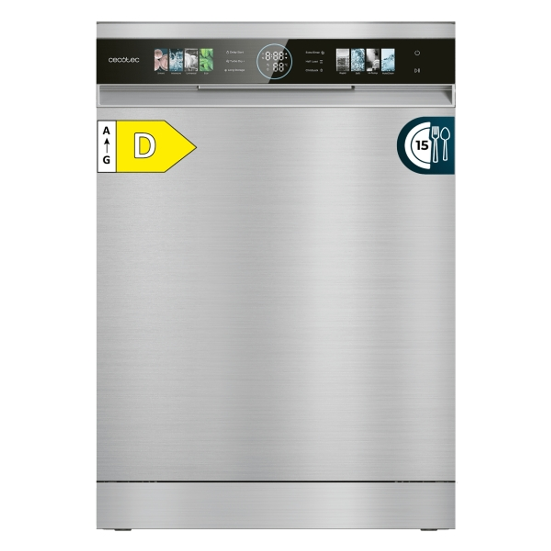 Cecotec Bolero Aguazero 6320 Inox Lavavajillas de 60cm - 15 Servicios - Modo Turbo - Pantalla XXL - 8 Programas - Bandeja para Cubiertos - Inicio Prog 1
