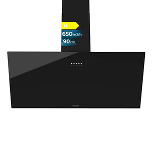 Cecotec Bolero Flux DM 906500 Glass Black A Campana Extractora de 90cm - 165W - Succion 650m3/h - Luz LED - Incluye Accesorios - Kit de Montaje - Filt
