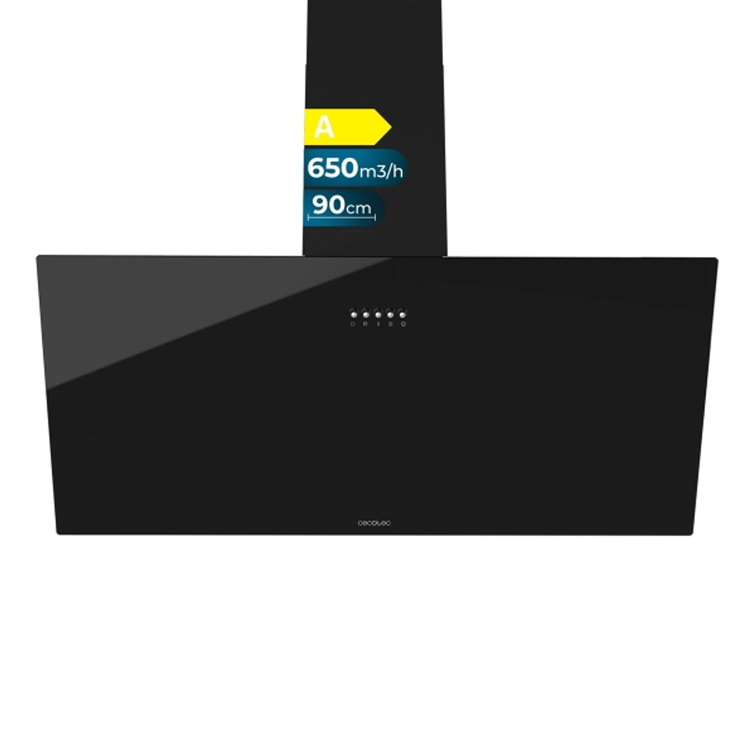 Cecotec Bolero Flux DM 906500 Glass Black A Campana Extractora de 90cm - 165W - Succion 650m3/h - Luz LED - Incluye Accesorios - Kit de Montaje - Filt 1