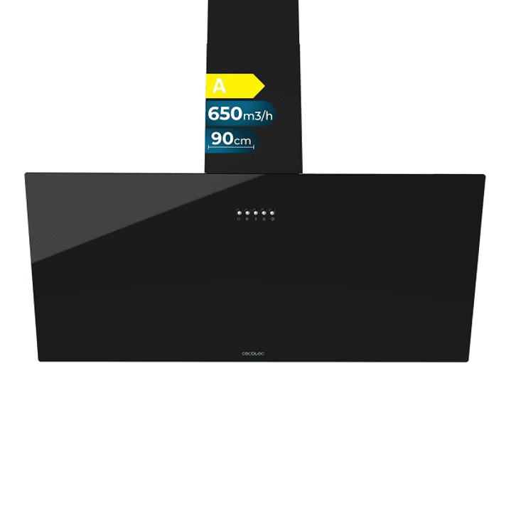 Cecotec Bolero Flux DM 906500 Glass Black A Campana Extractora de 90cm - 165W - Succion 650m3/h - Luz LED - Incluye Accesorios - Kit de Montaje - Filt 1