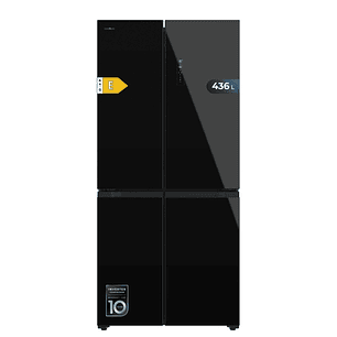 Cecotec Bolero CoolMarket 4D 436 Black Glass E Frigorifico Americano 4 Puertas - 436L - Compresor Inverter - Modo Vacaciones - Puerta de Cristal - Fri