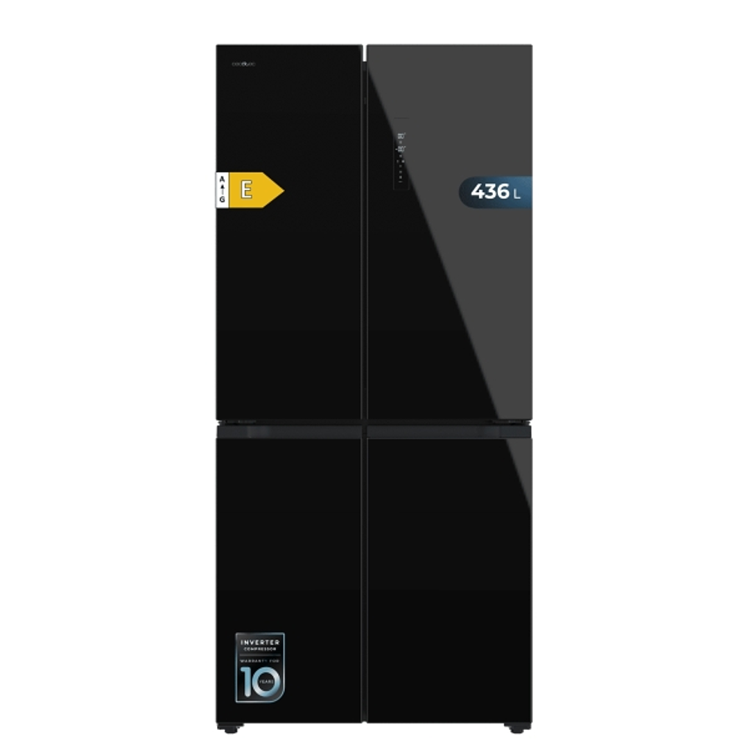 Cecotec Bolero CoolMarket 4D 436 Black Glass E Frigorifico Americano 4 Puertas - 436L - Compresor Inverter - Modo Vacaciones - Puerta de Cristal - Fri 1