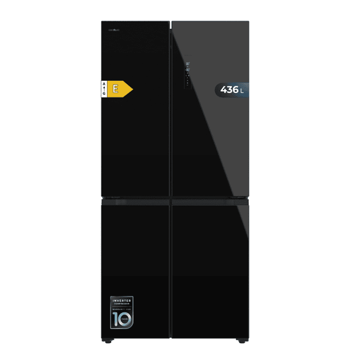 Cecotec Bolero CoolMarket 4D 436 Black Glass E Frigorifico Americano 4 Puertas - 436L - Compresor Inverter - Modo Vacaciones - Puerta de Cristal - Fri 1