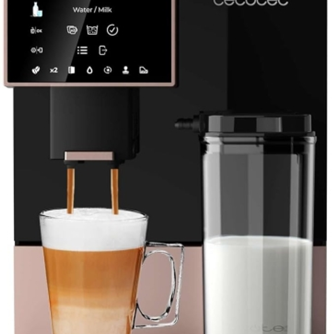 Cecotec Cremmaet Compactccino Black Rose Cafetera Expresso - Presion 19Bar - Deposito de 1.1L - Control Pid - Molinillo Integrado - Tanque de Leche de 1