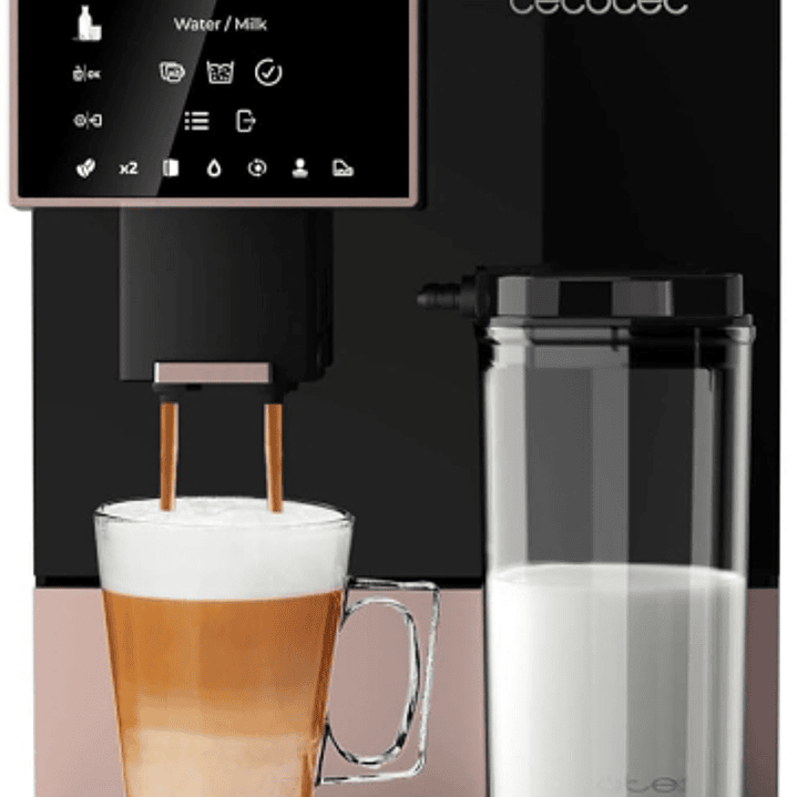Cecotec Cremmaet Compactccino Black Rose Cafetera Expresso - Presion 19Bar - Deposito de 1.1L - Control Pid - Molinillo Integrado - Tanque de Leche de 1