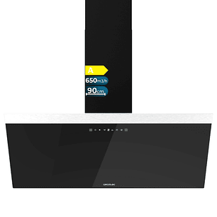 Cecotec Bolero Flux DT 906500 Glass Black A Campana Extractora de 90cm - 165W - Succion 650m3/h - Luz LED - Pantalla LED - Incluye Accesorios - Filtro