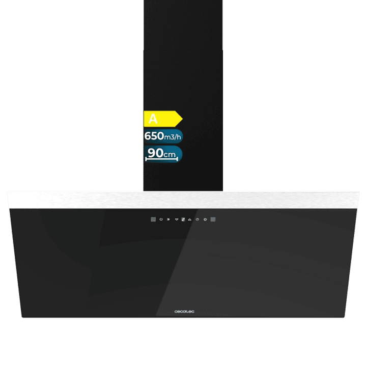 Cecotec Bolero Flux DT 906500 Glass Black A Campana Extractora de 90cm - 165W - Succion 650m3/h - Luz LED - Pantalla LED - Incluye Accesorios - Filtro 1