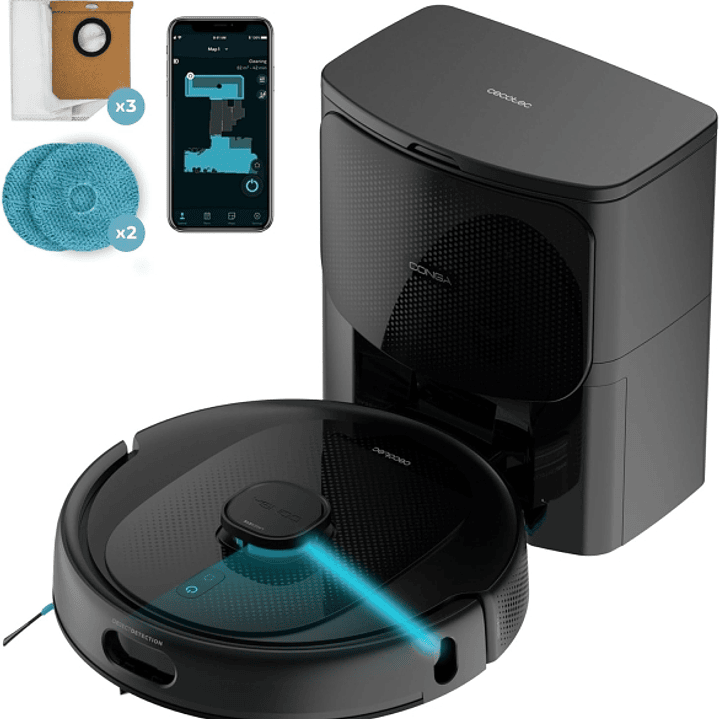 Cecotec Conga 9990 AI Spin Revolution Ultra Power Home Robot Aspirador con Base de Autovaciado - Autonomia 240min - 10.000Pa - Bateria 5200mAh - Depos 1
