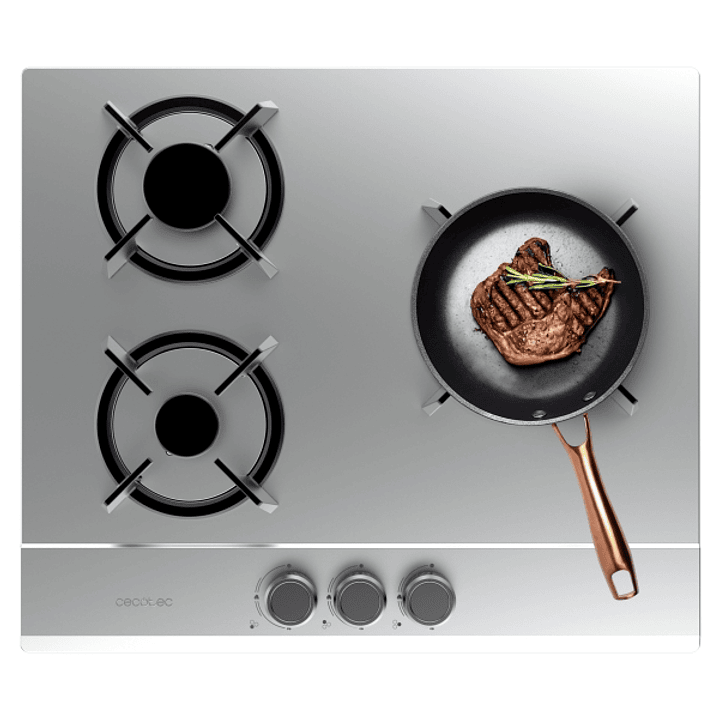 Cecotec Bolero Squad G 3200S Inox Cocina de Gas Encastrable - 3 Quemadores - Acero Inoxidable - 6.25kW - Parrillas de Hierro Fundido - Inyector Conver 1