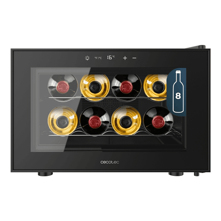 Cecotec Bolero GrandSommelier 800H CoolCrystal Vinoteca para 8 Botellas - Silencioso 35dB - Luz LED - Pantalla LED - Temperatura Regulable - Control T 1