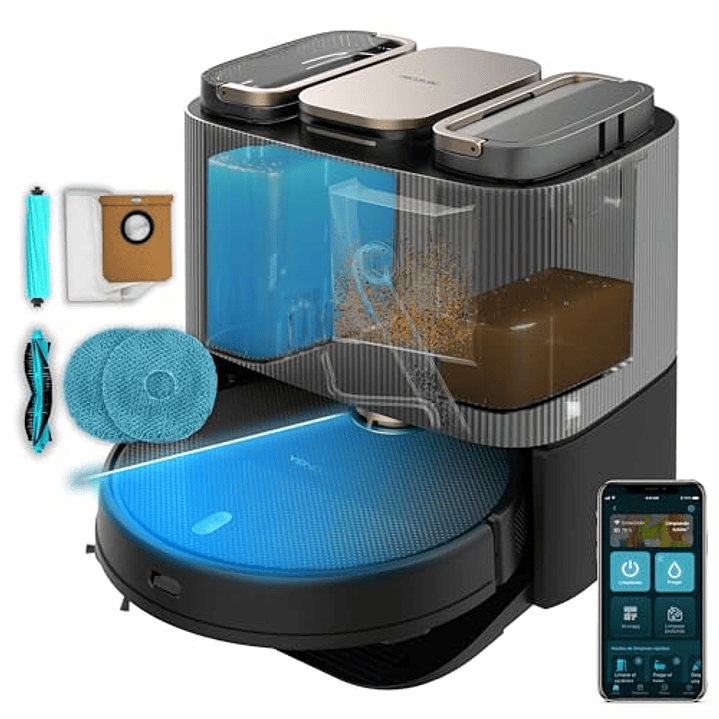 Cecotec Conga 13090 Spin Revolution Home and Wash M Robot Aspirador con Base de Autovaciado - Bluetooth - Autonomia 140min - Capacidad 2L - Friegasuel 1