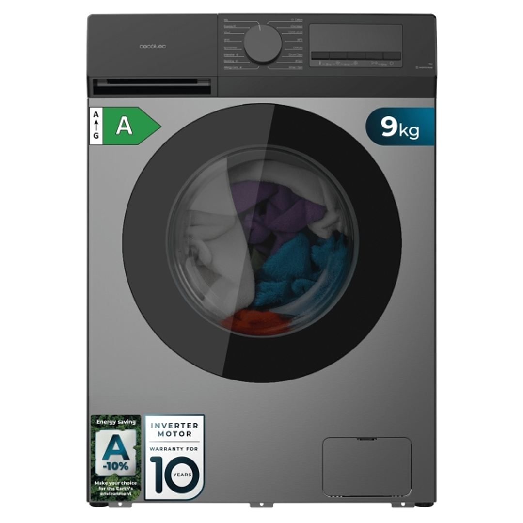 Cecotec Bolero DressCode 9450 Inverter Steel Lavadora de Carga Frontal - Capacidad 9kg - Velocidad 1400rpm - Temperatura Regulable - Display LED - Mot 1
