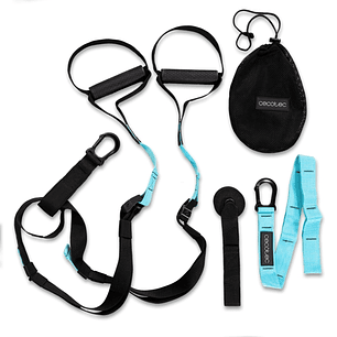 Cecotec DrumFit TST Total Suspension Trainer Correas de Suspension - Soporta hasta 200kg - Agarre Ergonomico de 3.5cm - 1m de Largo - Color Negro y Az