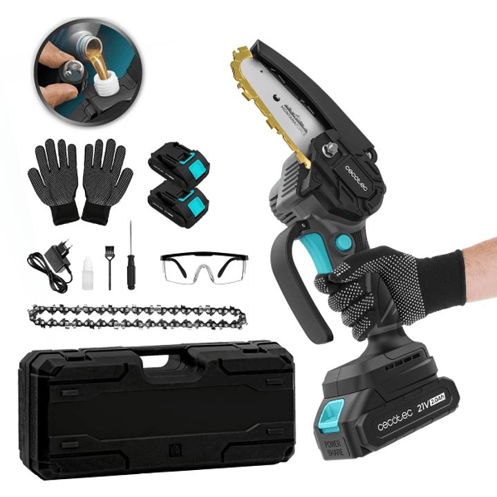 Cecotec MontanaForce 4000 Hand Sierra de Podar Inalambrica - 400W - 2 Baterias 21V 2Ah - Incluye Accesorios - Engrasador de Cadena - Maletin - Color G 1