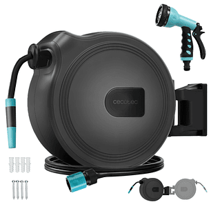 Cecotec HydroShell 10 Manguera de 10m - Recogida Automatica - Giro 180º - Accesorios Incluidos - Tambor Extraible - Pistola Pulverizadora - Conexion U