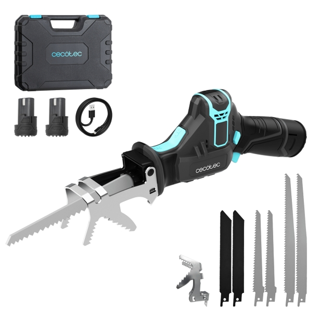 Cecotec Sierra de Sable LongFlex 1200 Home and Garden Sierra de Sable Inalambrica - 550W - 2 Baterias de 12V - Incluye Accesorios - Color Negro y Azul 1