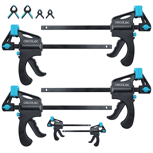 Cecotec StrongComfort 360 Instant Set de Sargentos de Liberacion Rapida - 10 Piezas - Incluye Accesorios - Funcion Rotativa - Color Negro y Azul