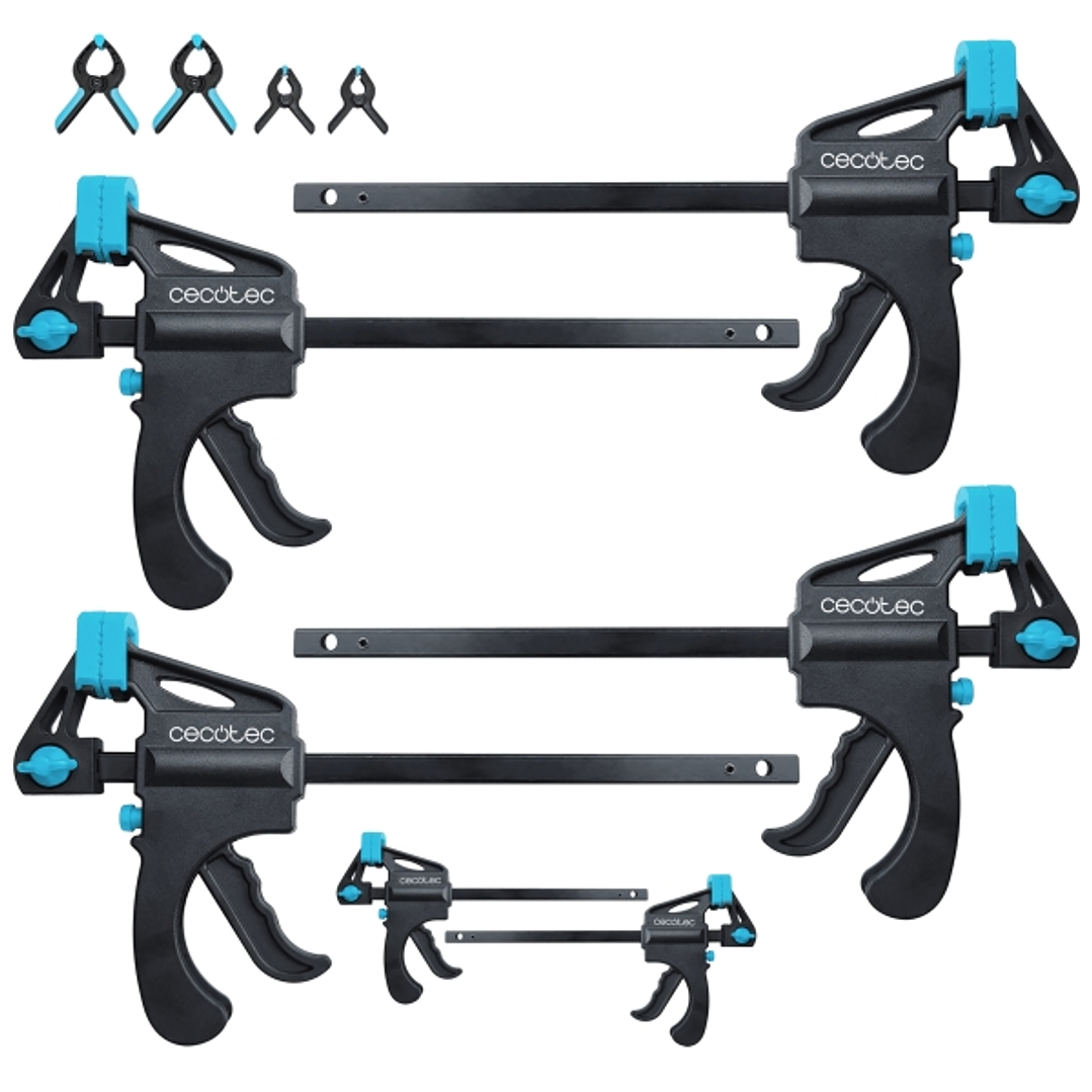 Cecotec StrongComfort 360 Instant Set de Sargentos de Liberacion Rapida - 10 Piezas - Incluye Accesorios - Funcion Rotativa - Color Negro y Azul 1