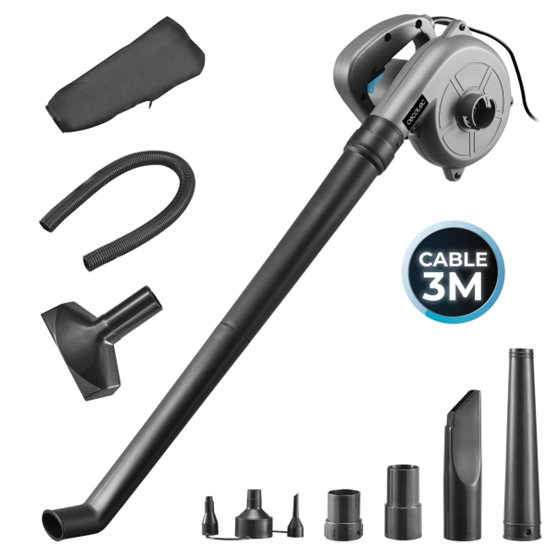 Cecotec AirForce 720 Soplador Aspirador de Hojas - 700W - Cable 3m - Incluye Accesorios - Multifuncion - Velocidad hasta 190km/h - Color Gris 1