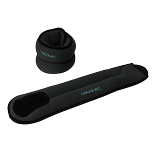 Cecotec Drumfit AnkelBell 2000 Neo Set de 2 Pesas Ajustables con Velcro - 2kg de Arena por Pesa - 42x10x3.5cm - Color Negro