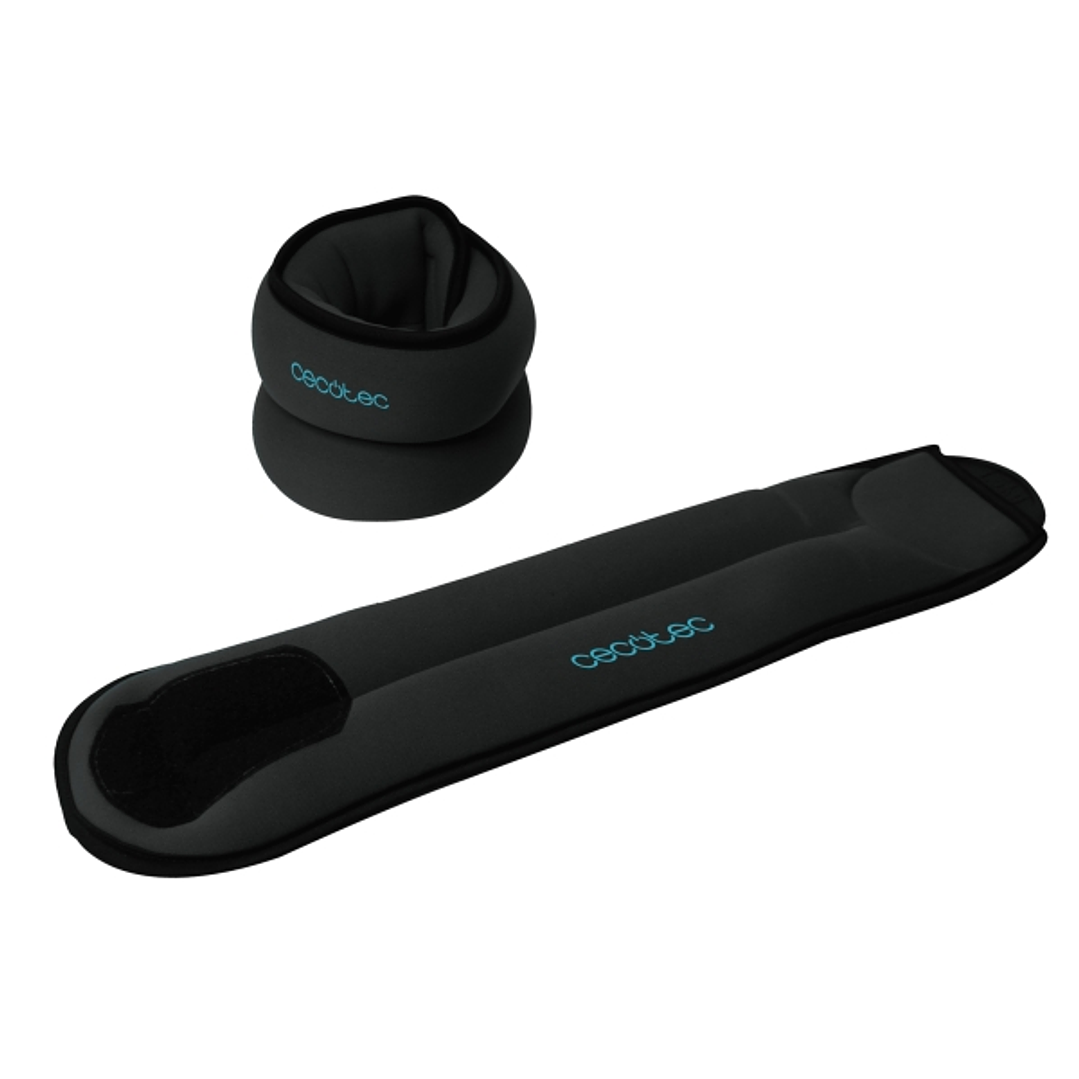 Cecotec Drumfit AnkelBell 2000 Neo Set de 2 Pesas Ajustables con Velcro - 2kg de Arena por Pesa - 42x10x3.5cm - Color Negro 1