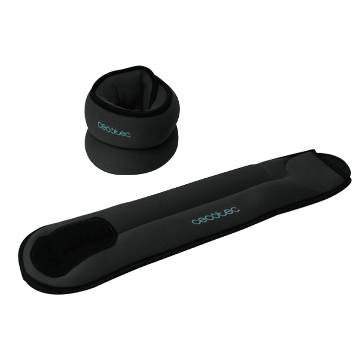 Cecotec Drumfit AnkelBell 2000 Neo Set de 2 Pesas Ajustables con Velcro - 2kg de Arena por Pesa - 42x10x3.5cm - Color Negro 1