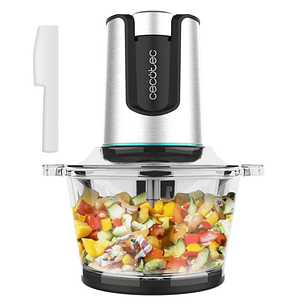 Cecotec ChopBeat 2000 Delhi Glass Picadora de Alimentos - 500W - Capacidad 500g - Varias Velocidades - Acero Inoxidable - Base Antideslizante - Color 