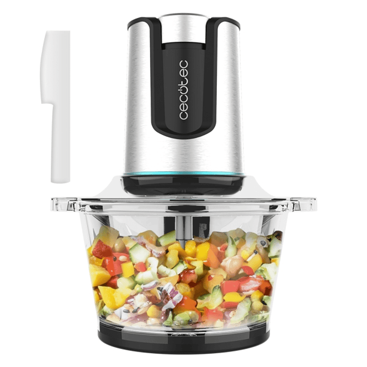 Cecotec ChopBeat 2000 Delhi Glass Picadora de Alimentos - 500W - Capacidad 500g - Varias Velocidades - Acero Inoxidable - Base Antideslizante - Color  1