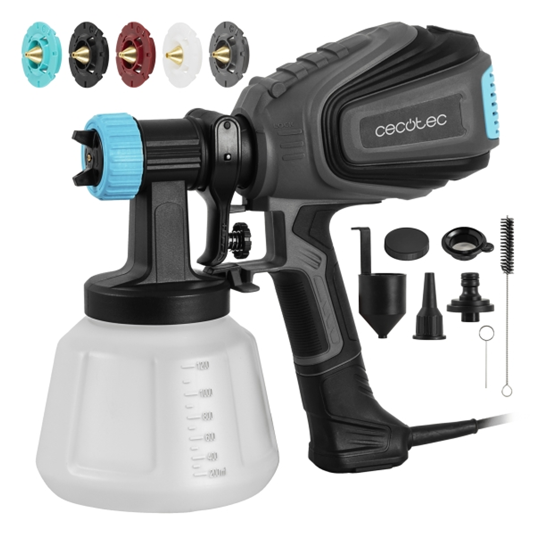 Cecotec TotalPaint 750 Pistola de Pintura - 700W - Deposito 1200ml - Control de Caudal hasta 1200Ml/min - Incluye Accesorios - Color Negro y Azul 1