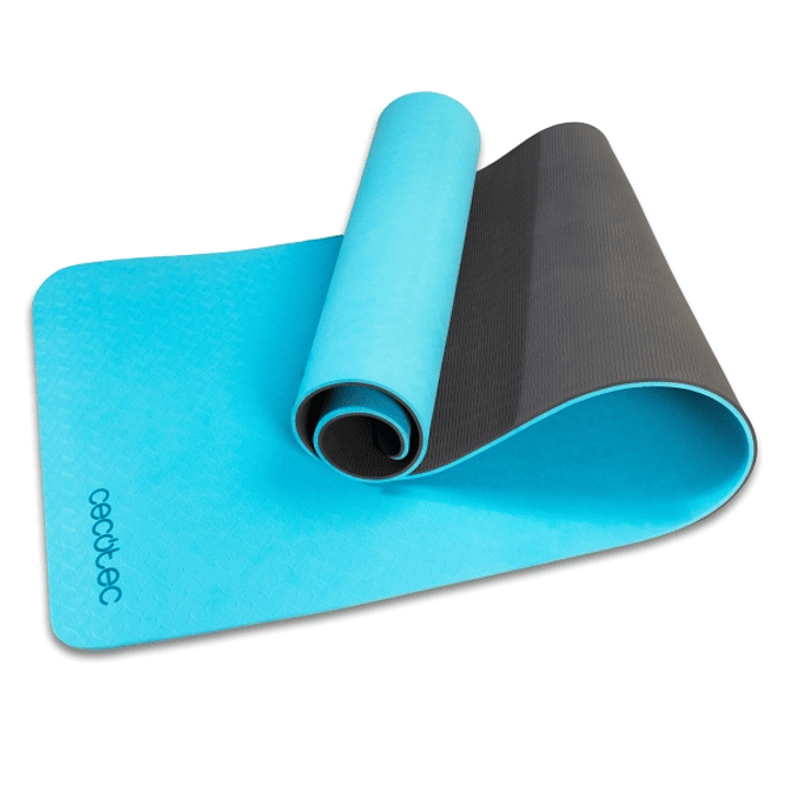 Cecotec DrumFit Yoga Mat Esterilla - Patron Antideslizante - Elastomero Termoplastico - Asa de Transporte - 183x61x0.8cm - Color Negro y Azul 1