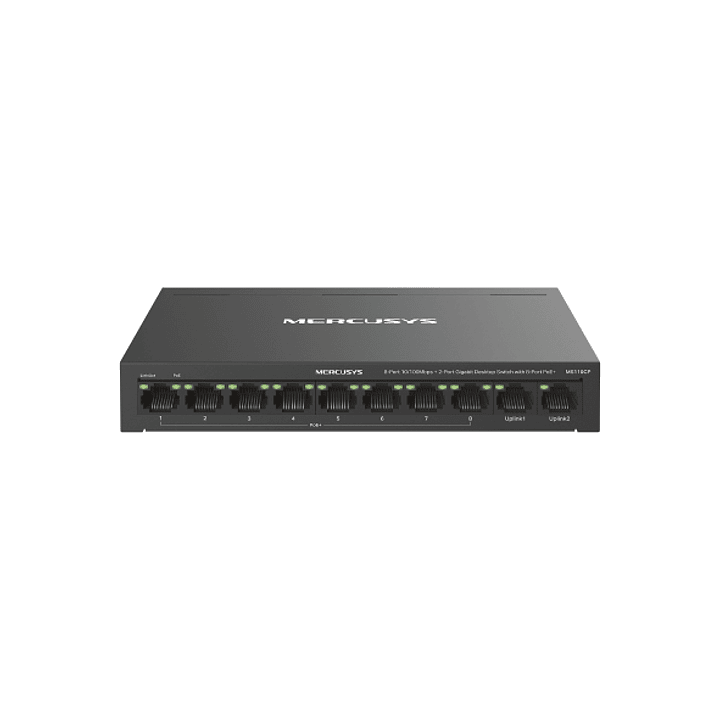 Mercusys MS110CP Swtich 10 Puertos RJ45 - 8 Puertos 10/100Mbps PoE+ - 2 Puertos Gigabit - Hasta 250 Metros de Alcance - Color Negro 1