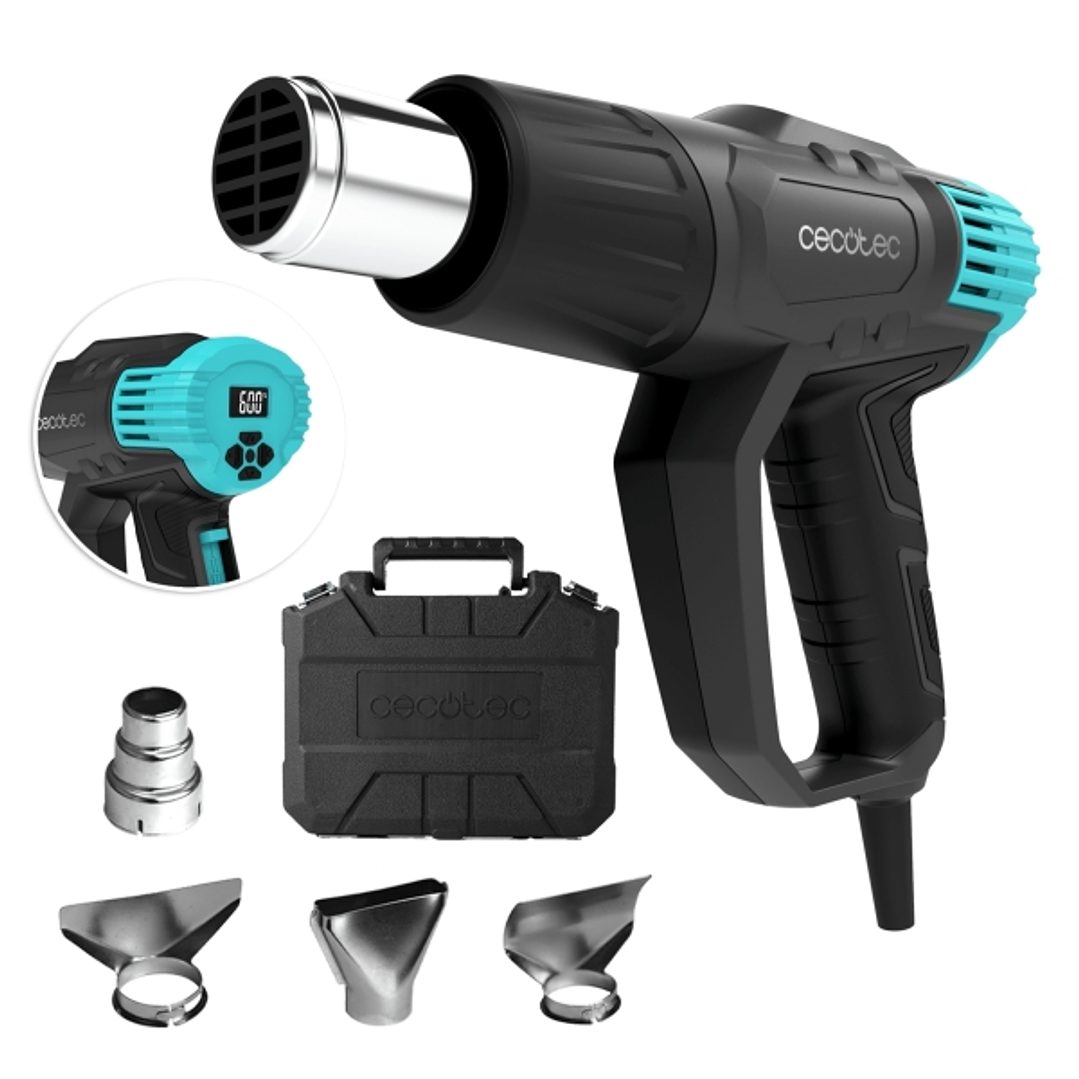 Cecotec Hell Gun 9500 Vision Pistola de Calor - 2000W - Pantalla Digital - Temperatura Regulable de 50ºC a 600ºC - Cabezales Incluidos - Color Negro 1