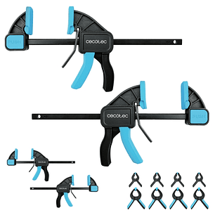 Cecotec StrongComfort 740 Instant Evolution Set de Sargentos de Liberacion Rapida - 12 Piezas - Incluye Accesorios - Funcion Rotativa - Color Negro y 