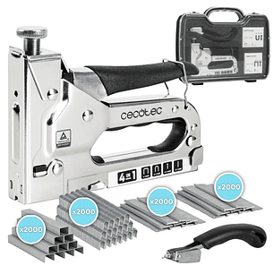 Cecotec FastTacker 4in1 Full Equip Clavadora/Grapadora - Incluye Accesorios - Maletin - Color Acero