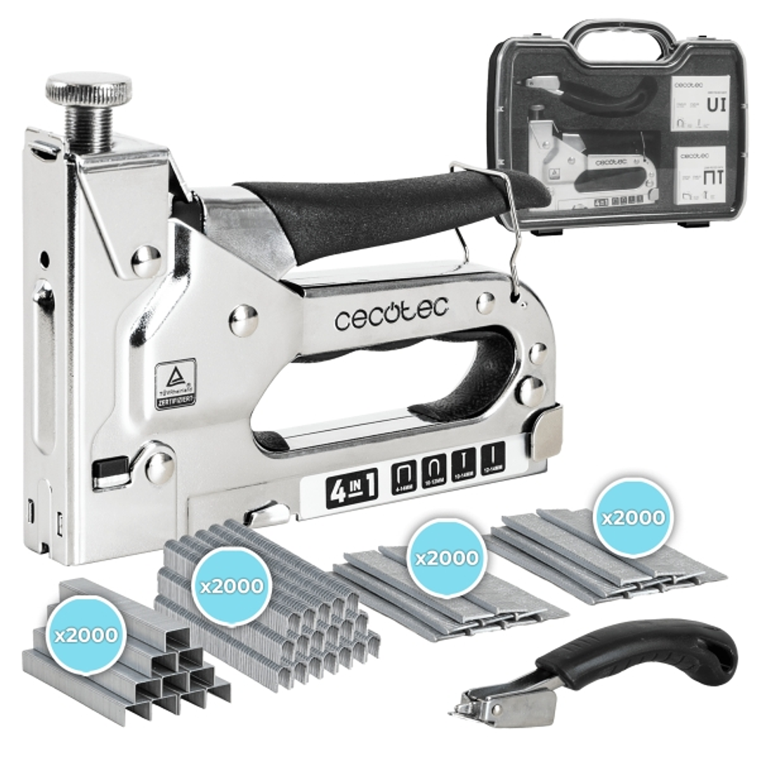 Cecotec FastTacker 4in1 Full Equip Clavadora/Grapadora - Incluye Accesorios - Maletin - Color Acero 1