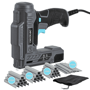 Cecotec FastTacker 400 Power Grapadora Electrica - 70W - Cable 3m - Compatible con Grapas y Clavos - Bolsa Incluida - Color Negro y Azul