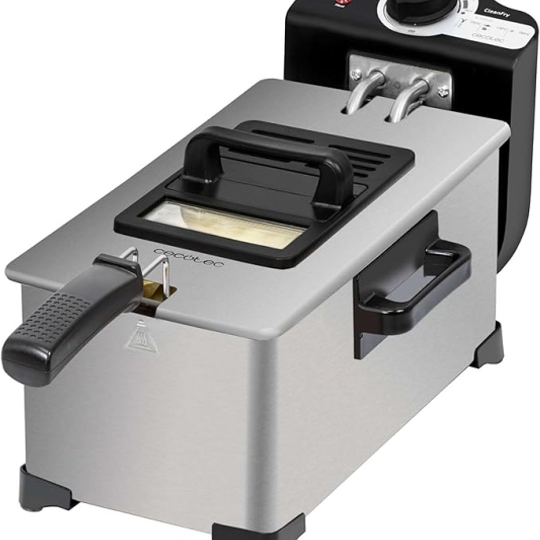 Cecotec Cleanfry 3 L+ Freidora Electrica - 2000W - Capacidad 3L - Temperatura Regulable - Acero Inoxidable - Apto para Lavavajillas - Hueco Recogecabl 1